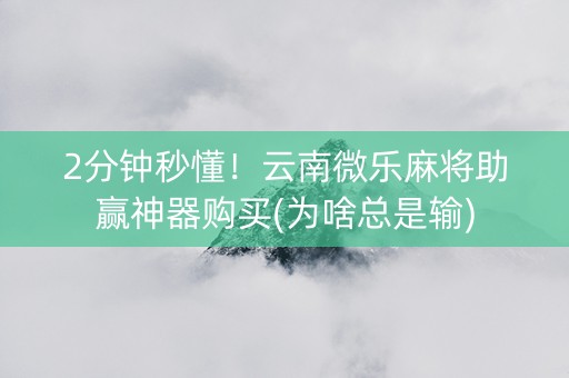 2分钟秒懂！云南微乐麻将助赢神器购买(为啥总是输)