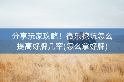 分享玩家攻略！微乐挖坑怎么提高好牌几率(怎么拿好牌)