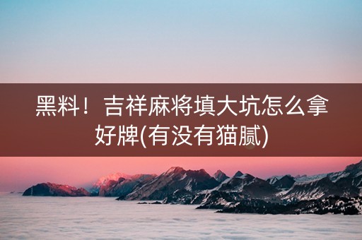 黑料！吉祥麻将填大坑怎么拿好牌(有没有猫腻)
