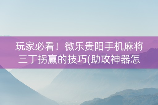 玩家必看！微乐贵阳手机麻将三丁拐赢的技巧(助攻神器怎么才会赢)