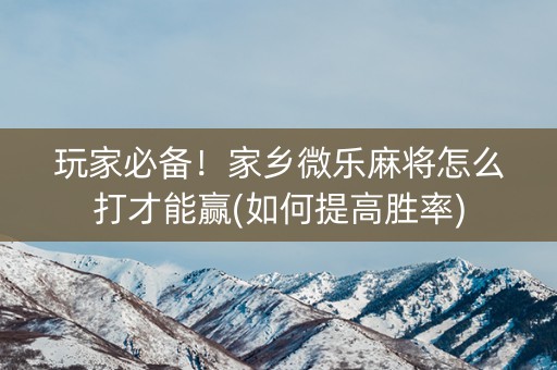 玩家必备！家乡微乐麻将怎么打才能赢(如何提高胜率)