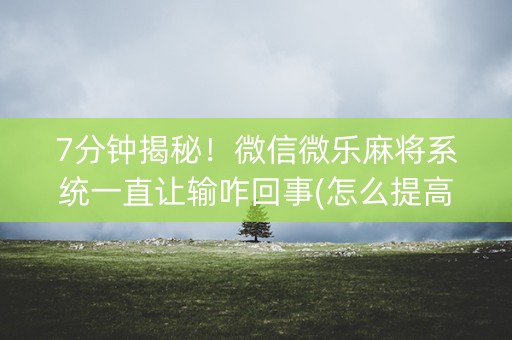 7分钟揭秘！微信微乐麻将系统一直让输咋回事(怎么提高好牌率)