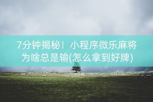 7分钟揭秘！小程序微乐麻将为啥总是输(怎么拿到好牌)