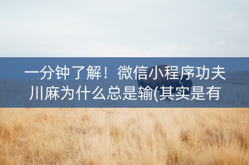 一分钟了解！微信小程序功夫川麻为什么总是输(其实是有挂确实有挂)