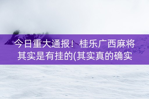 今日重大通报！桂乐广西麻将其实是有挂的(其实真的确实有挂)