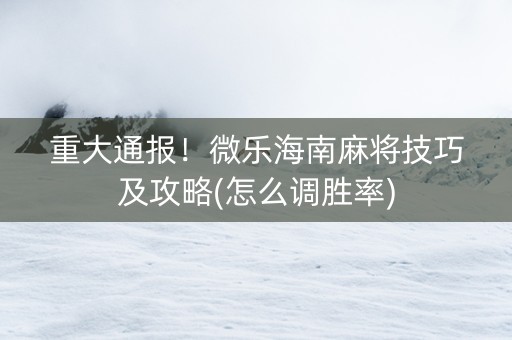 重大通报！微乐海南麻将技巧及攻略(怎么调胜率)