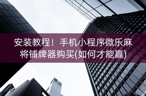 安装教程！手机小程序微乐麻将铺牌器购买(如何才能赢)