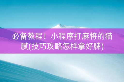 必备教程！小程序打麻将的猫腻(技巧攻略怎样拿好牌)