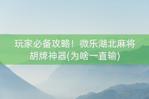 玩家必备攻略！微乐湖北麻将胡牌神器(为啥一直输)