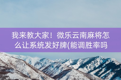我来教大家！微乐云南麻将怎么让系统发好牌(能调胜率吗)