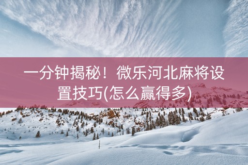 一分钟揭秘！微乐河北麻将设置技巧(怎么赢得多)