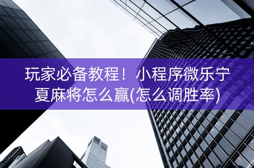 玩家必备教程！小程序微乐宁夏麻将怎么赢(怎么调胜率)