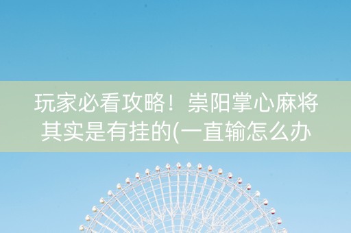 玩家必看攻略！崇阳掌心麻将其实是有挂的(一直输怎么办)