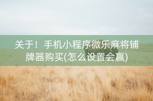 关于！手机小程序微乐麻将铺牌器购买(怎么设置会赢)