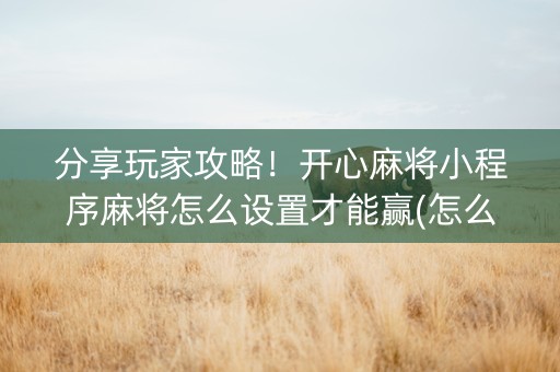 分享玩家攻略！开心麻将小程序麻将怎么设置才能赢(怎么提高胡牌率)