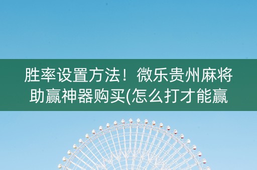 胜率设置方法！微乐贵州麻将助赢神器购买(怎么打才能赢)