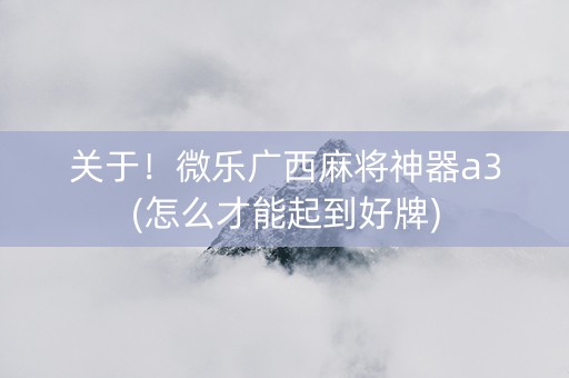 关于！微乐广西麻将神器a3(怎么才能起到好牌)