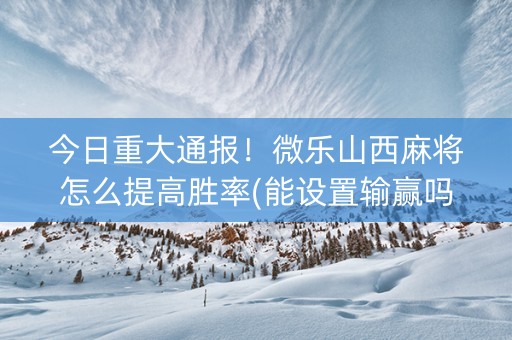 今日重大通报！微乐山西麻将怎么提高胜率(能设置输赢吗)
