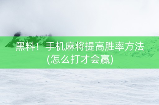 黑料！手机麻将提高胜率方法(怎么打才会赢)