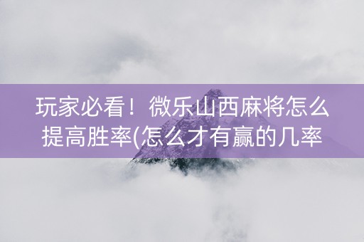 玩家必看！微乐山西麻将怎么提高胜率(怎么才有赢的几率)