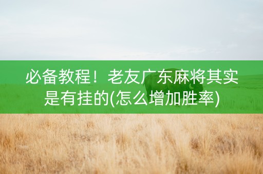 必备教程！老友广东麻将其实是有挂的(怎么增加胜率)