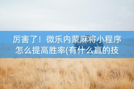 厉害了！微乐内蒙麻将小程序怎么提高胜率(有什么赢的技巧)