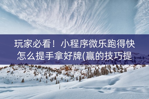 玩家必看！小程序微乐跑得快怎么提手拿好牌(赢的技巧提高胜率)