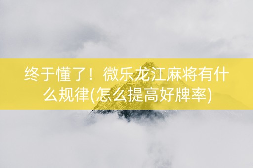 终于懂了！微乐龙江麻将有什么规律(怎么提高好牌率)