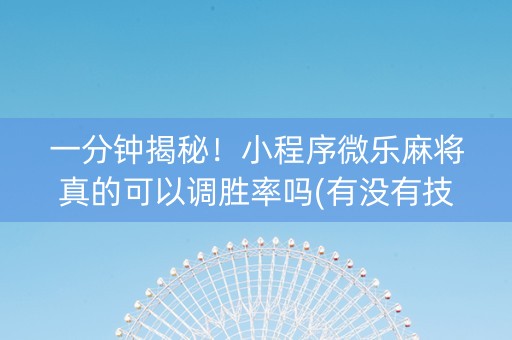一分钟揭秘！小程序微乐麻将真的可以调胜率吗(有没有技巧)