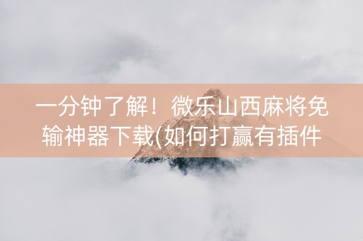 一分钟了解！微乐山西麻将免输神器下载(如何打赢有插件吗)