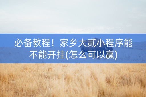 必备教程！家乡大贰小程序能不能开挂(怎么可以赢)