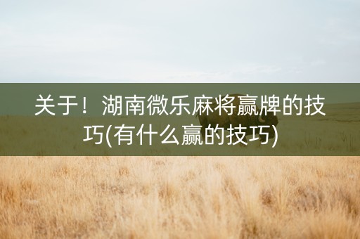 关于！湖南微乐麻将赢牌的技巧(有什么赢的技巧)