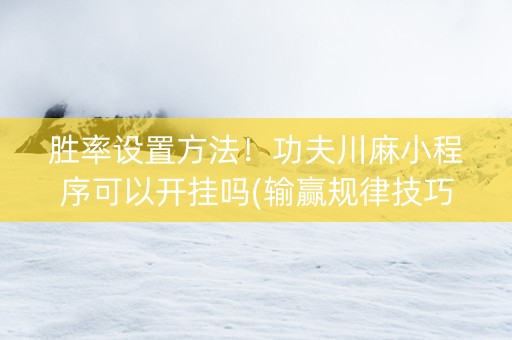 胜率设置方法！功夫川麻小程序可以开挂吗(输赢规律技巧)