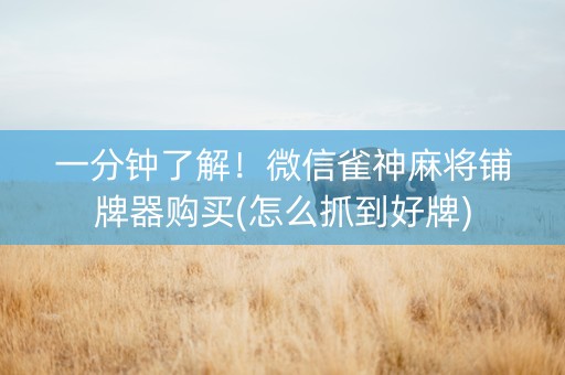一分钟了解！微信雀神麻将铺牌器购买(怎么抓到好牌)