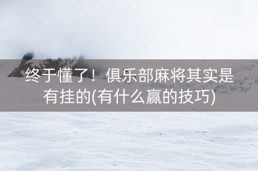 终于懂了！俱乐部麻将其实是有挂的(有什么赢的技巧)