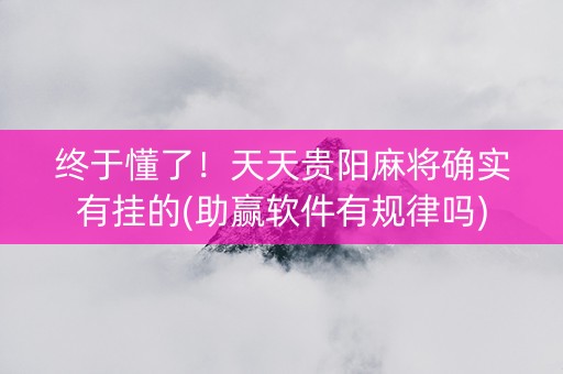 终于懂了！天天贵阳麻将确实有挂的(助赢软件有规律吗)