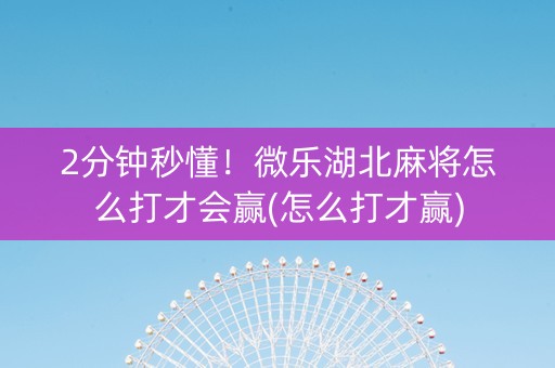 2分钟秒懂！微乐湖北麻将怎么打才会赢(怎么打才赢)