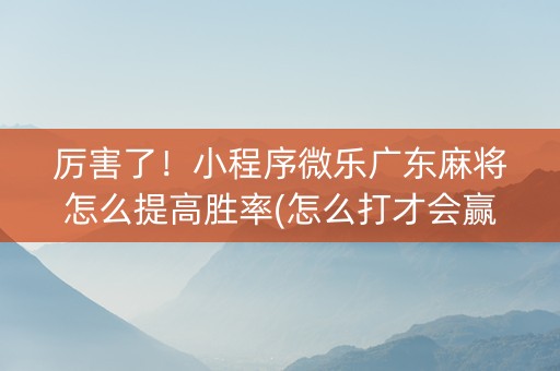 厉害了！小程序微乐广东麻将怎么提高胜率(怎么打才会赢)