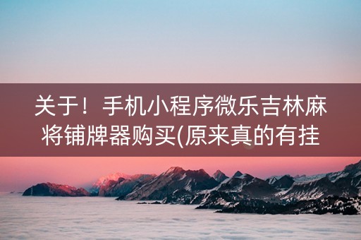 关于！手机小程序微乐吉林麻将铺牌器购买(原来真的有挂)
