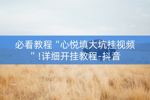 必看教程“心悦填大坑挂视频”!详细开挂教程-抖音