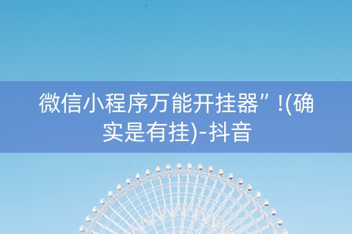 微信小程序万能开挂器”!(确实是有挂)-抖音