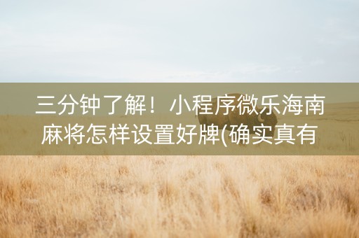 三分钟了解！小程序微乐海南麻将怎样设置好牌(确实真有挂)
