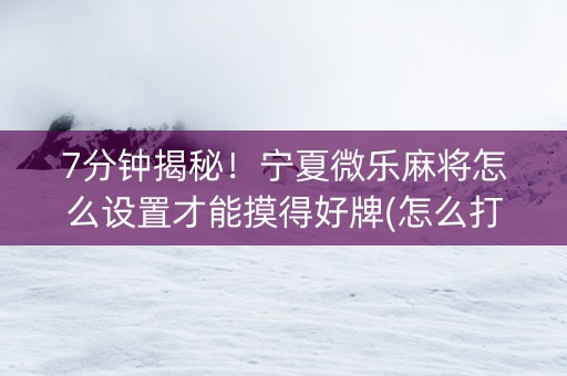 7分钟揭秘！宁夏微乐麻将怎么设置才能摸得好牌(怎么打才会赢)