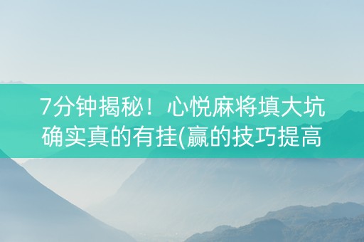7分钟揭秘！心悦麻将填大坑确实真的有挂(赢的技巧提高胜率)