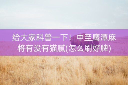 给大家科普一下！中至鹰潭麻将有没有猫腻(怎么刷好牌)