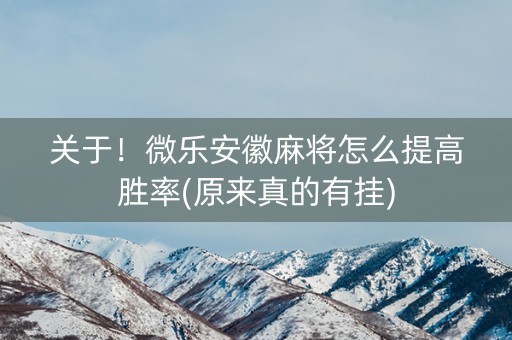 关于！微乐安徽麻将怎么提高胜率(原来真的有挂)