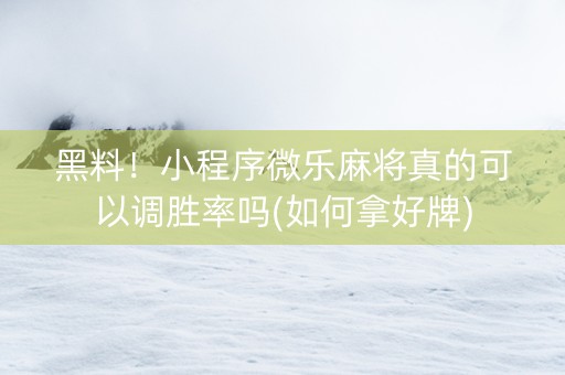 黑料！小程序微乐麻将真的可以调胜率吗(如何拿好牌)