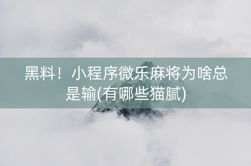 黑料！小程序微乐麻将为啥总是输(有哪些猫腻)
