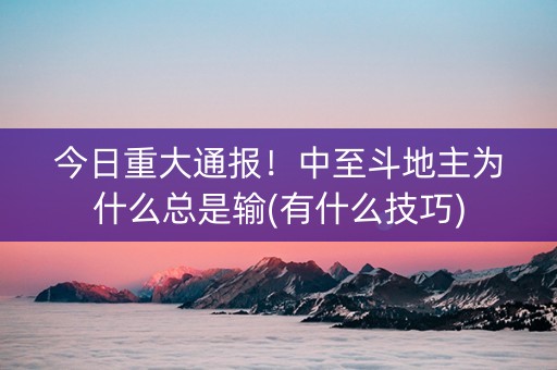 今日重大通报！中至斗地主为什么总是输(有什么技巧)