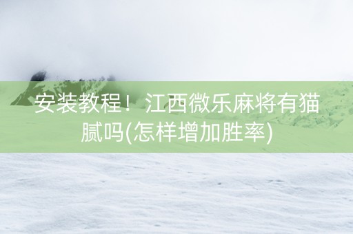 安装教程！江西微乐麻将有猫腻吗(怎样增加胜率)
